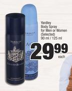 Yardley Body Spray For Men Or Women (Selected)-90ml/ 125ml Each