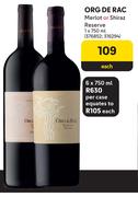 ORG De Rac Merlot Or Shiraz Reserve-6 x 750ml