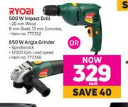 Ryobi 500W Impact Drill Or 650W Angle Grinder-Each