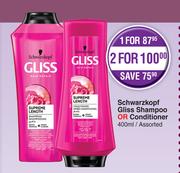 Schwarzkopf Gliss Shampoo Or Conditioner Assorted-For 2 x 400ml