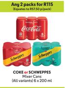 Coke Or Schweppes Mixer Cans (All Variants)-For Any 2 x 6 x 200ml