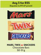 Mars, Twix Or Snickers Chocolate Bars-For Any 3 x 50/51g