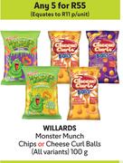 Willards Monster Munch Chips Or Cheese Curl Balls (All Variants)-For Any 5 x 100g