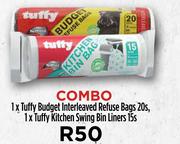 1 X Tuffy Budget Interleaved Refuse Bags 20s & Tuffy Kitchen Swing Bin Liners 15's Combo-Per Combo