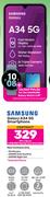 Samsung Galaxy A34 5G Smartphone-On 1.2GB Red Top Up Core More Data 