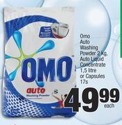 Omo Auto Washing Powder 2Kg Auto Liquid Concentrate 1.5Ltr Or Capsules 17's-Each