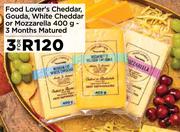 Food Lover's Cheddar, Gouda, White Cheddar Or Mozzarella-For 3 x 400g