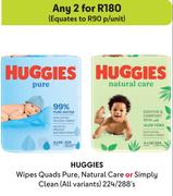 Huggies Wipes Quads Pure, Natural Care Or Simply Clean (All Variants)-For Any 2 x 224/288's Pack
