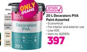 1Simple Choice Decorators PVA Paint Assorted-20L