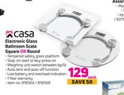 Casa Electronic Glass Bathroom Scale Square Or Round-Each