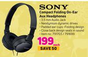 Sony Compact Folding On Ear Aux Headphones-Each