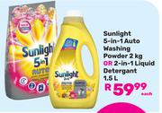 Sunlight 5-In-1 Auto Washing Powder 2Kg Or 2-In-1 Liquid Detergent 1.5Ltr-Each