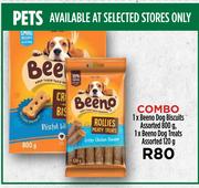 1 x Beeno Dog Biscuits Assorted 800g, 1 x Beeno Dog Treats Assorted 120g-Combo
