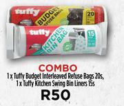 1 x Tuffy Budget Interleaved Refuse Bags 20s, 1 x Tuffy Kitchen Swing Bin Liners 15s-Combo