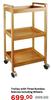 Trolley With Three Bamboo Shelves Including Wheels