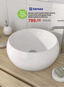 Sensea Lune Counter Bsin Ceramic Round White With Glossy Finish W40cm x D40cm x H15.5cm