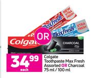 Colgate Toothpaste Max Fresh Or Charcoal-75ml/100ml Each