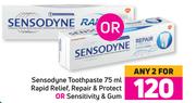 Sensodyne Toothpaste Rapid Relief, Repair & Protect Or Sensitivity & Gum-For 2 x 75ml