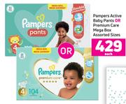 Pampers Active Baby Pants Or Premium Care Mega Box Assorted Sizes-Each