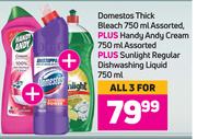 Domestos Thick Bleach 750ml Plus Handy Andy Cream 750ml-For 3
