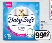 Baby Soft Toilet Tissue Rolls White 2 Ply-18s Per Pack