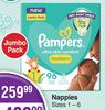 Pampers Nappies Jumbo Pack Sizes 1-6-For 2