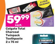 Colgate Total Charcoal Twinpack Toothpaste-2 x 75ml Each