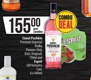 Count Pushkin Premium Imperial Vodka 750ml & Esprit Cans 6 x 440ml-Per Combo