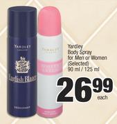 Yardley Body Spray For Men And Women (Selected)-90ml/125ml Each
