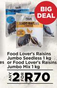 Food Lover's Raisins Jumbo Seedless 1Kg Or Food Lover's Raisins Jumbo Mix-For 2 x 1Kg