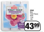 Spar Mini Toilet Tissue Rolls 1 Ply-18s Per Pack