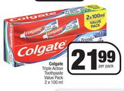 Colgate Triple Action Toothpaste Value Pack-2 x 100ml Per Pack
