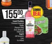 Count Pushkin Premium Imperial Vodka Flavours 750ml & Esprit Cans 6 x 440ml-Per Combo      