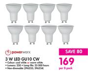 Power Worx 3W LED GU10 CW-Per 8 Pack