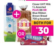 Clover UHT Milk 1L Plus BB Or Blue Ribbon Brown Bread 700g-Both For