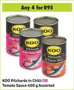 Koo Pilchards In Chilli Or Tomato Sauce Assorted-For 4 x 400g