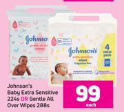 Johnson's Baby Extra Sensitive 224's Or Gentle All Over Wipes 288's Pack-Each
