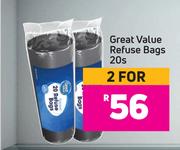 Great Value Refuse Bags-For 2 x 20's Pack