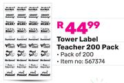 Tower Label Teacher (200 Pack) 567374