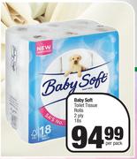 Baby Soft Toilet Tissue Rolls 2 Ply-18s Per Pack