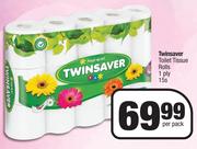 Twinsaver Toilet Tissue Rolls 1 Ply 15s-Per Pack
