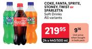 Coke, Fanta, Sprite, Stoney, Twist Or Sparletta Soft Drinks (All Variants)-24 x 440/500ml
