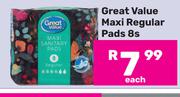Great Value Maxi Regular Pads-8s Pack Each