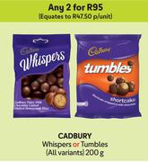 Cadbury Whispers Or Tumbles (All Variants)-For Any 2 x 200g