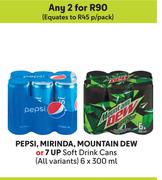 Pepsi, Mirinda, Mountain Dew Or 7UP Soft Drink Cans (All Variants)-For Any 2 x 6 x 300ml