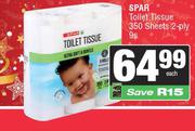 Spar Toilet Tissue 350 Sheets 2 Ply-9s Each