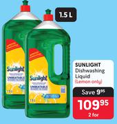 Sunlight Dishwashing Liquid (Lemon Only)-For 2 x 1.5Ltr