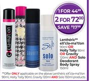 Lentheric Exclamation 90ml Or Hoity Toity 90ml Or Gravity 120ml & Solo Deo Body Spray 150ml-For 2