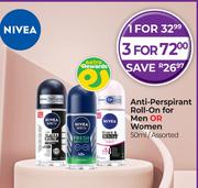 Nivea Anti Perspirant Roll On For Men Or Women Assorted-50ml