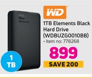 WD 1TB Elements Black Hard Drive WDBUZG0010BB